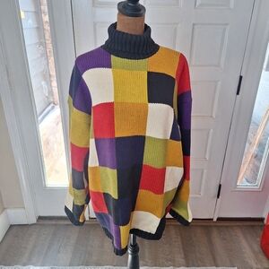 Vintage Oversized Kikat Maurice Sasson Colorblock 100% Cotton Turtle Neck P